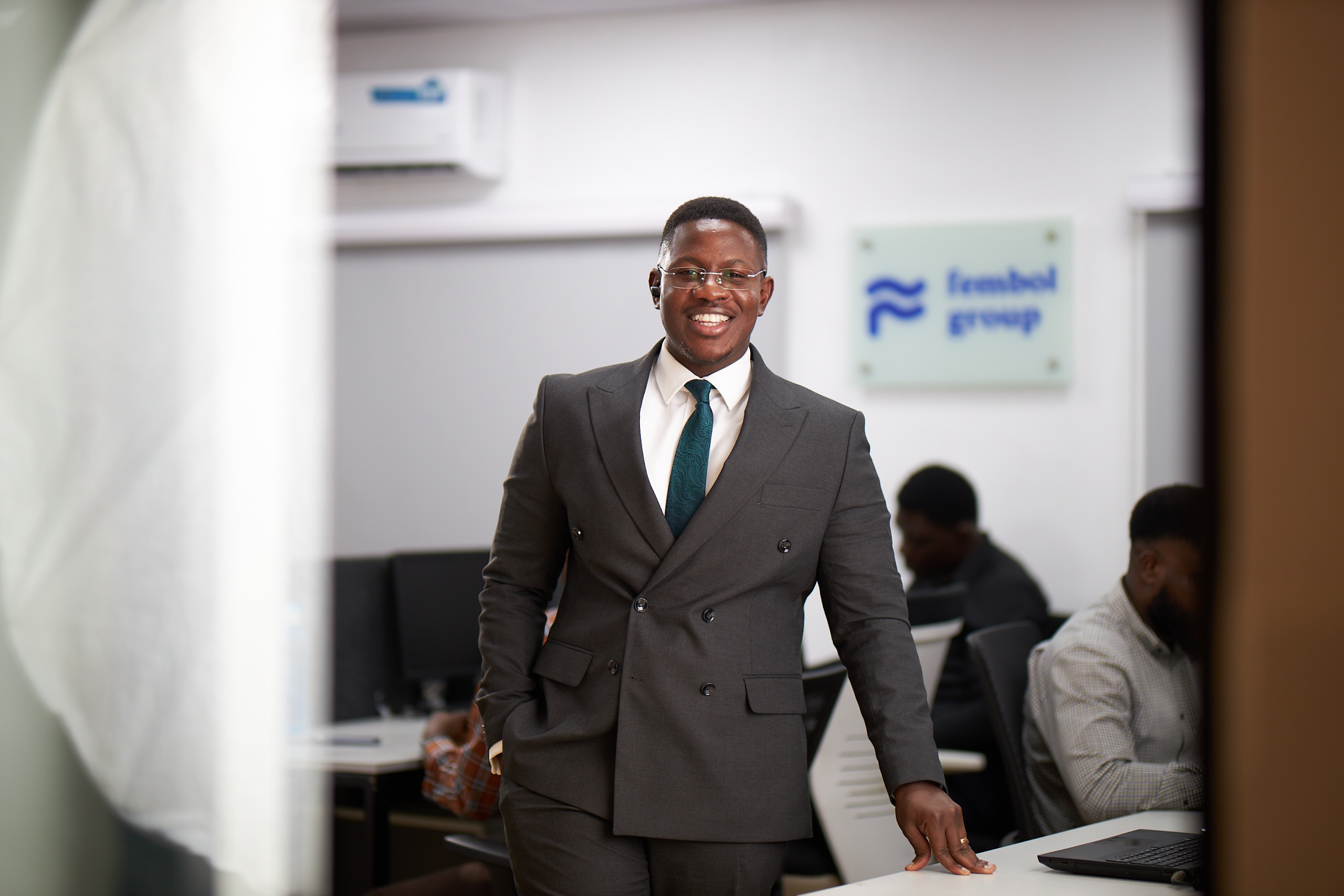 Femi Bewaji at the Fembol Group office